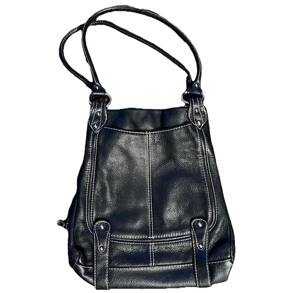 Sophia Rose Handbags - SOPHIA CAPERELLI LARGE BLACK LEATHER SHOULDER BAG PURSE W/LEOPARD PRINT LINING